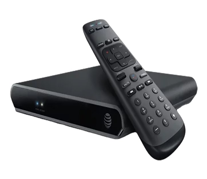 A remote control and an antenna on top of the box.