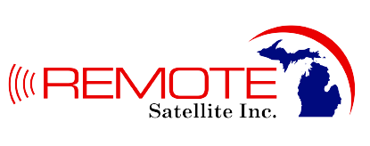 A red and white logo for remotes satellite inc.